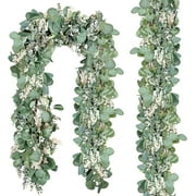 Scidweet 2 Pack 13 ft Silver Dollar Eucalyptus Christmas Garland, Artificial Hanging Fake Plants Vines for Wedding Party Home Decoration
